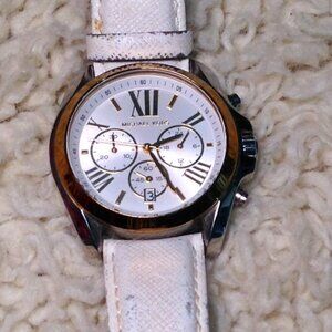 Michael Kors White Watch, Stainless, Fairycore, Leather Band, Girlhoodcore, Chic